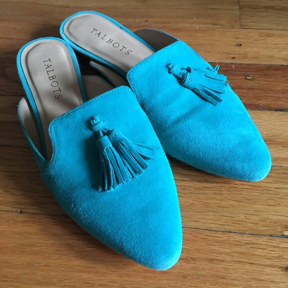 TALBOTS Edison Suede Tasseled Mules 5.5 - Picture 3 of 7
